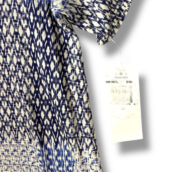 Three Dots NWT Women's 2X Blue White Geometric Viscose Wool Tunic Top Mini Dress - Picture 5 of 7